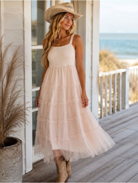 Amazon Dresses & Skirts - Boho Tiered Tulle Maxi Dress in Cream